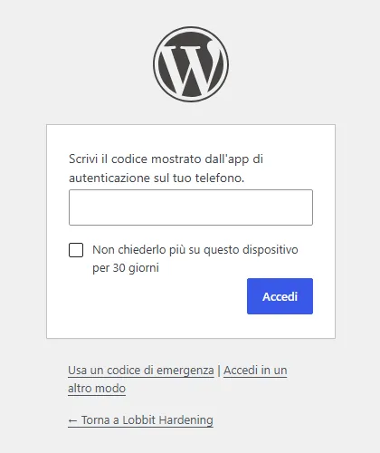 La página del código después de la contraseña, con el estilo de WordPress